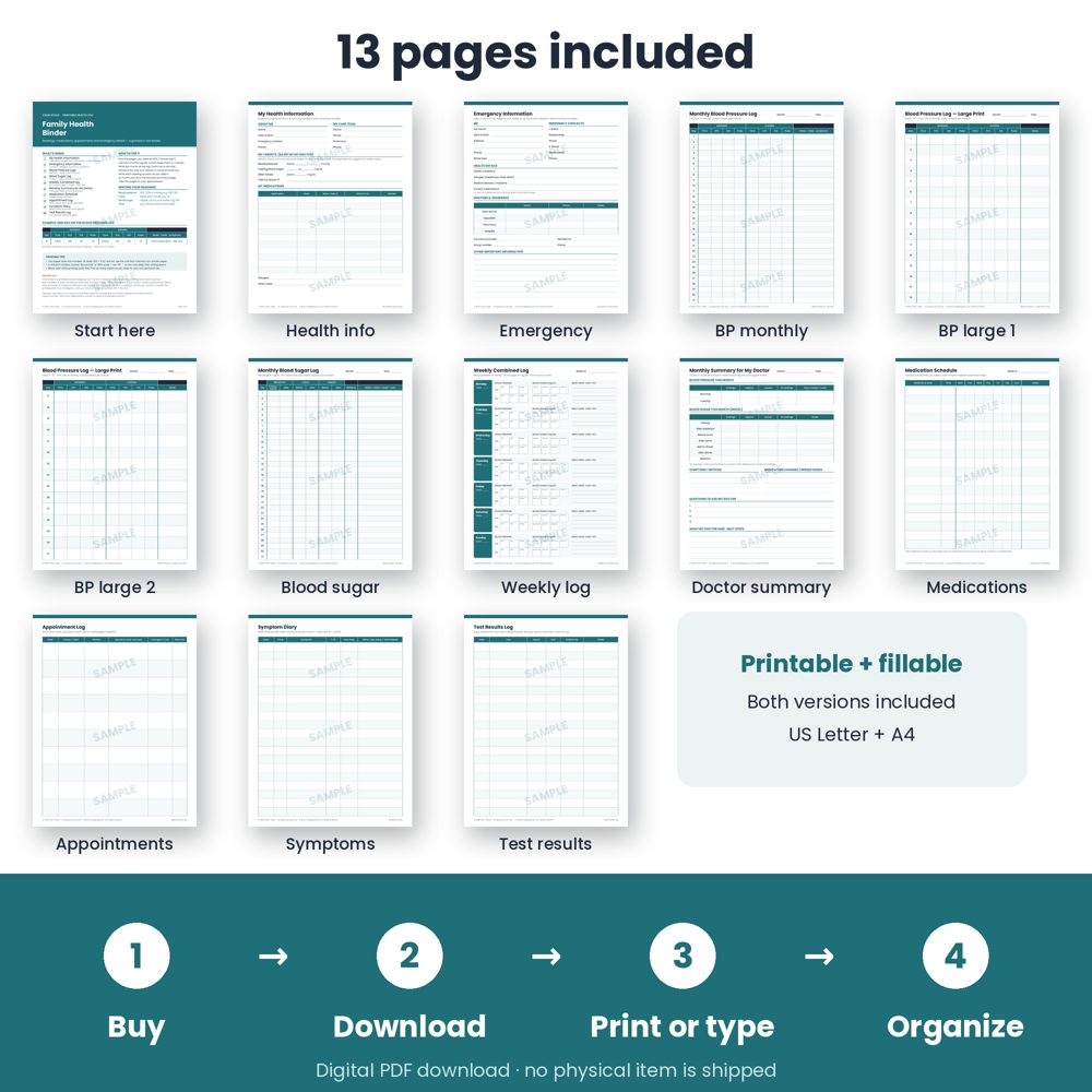 All 13 Family Health Binder pages